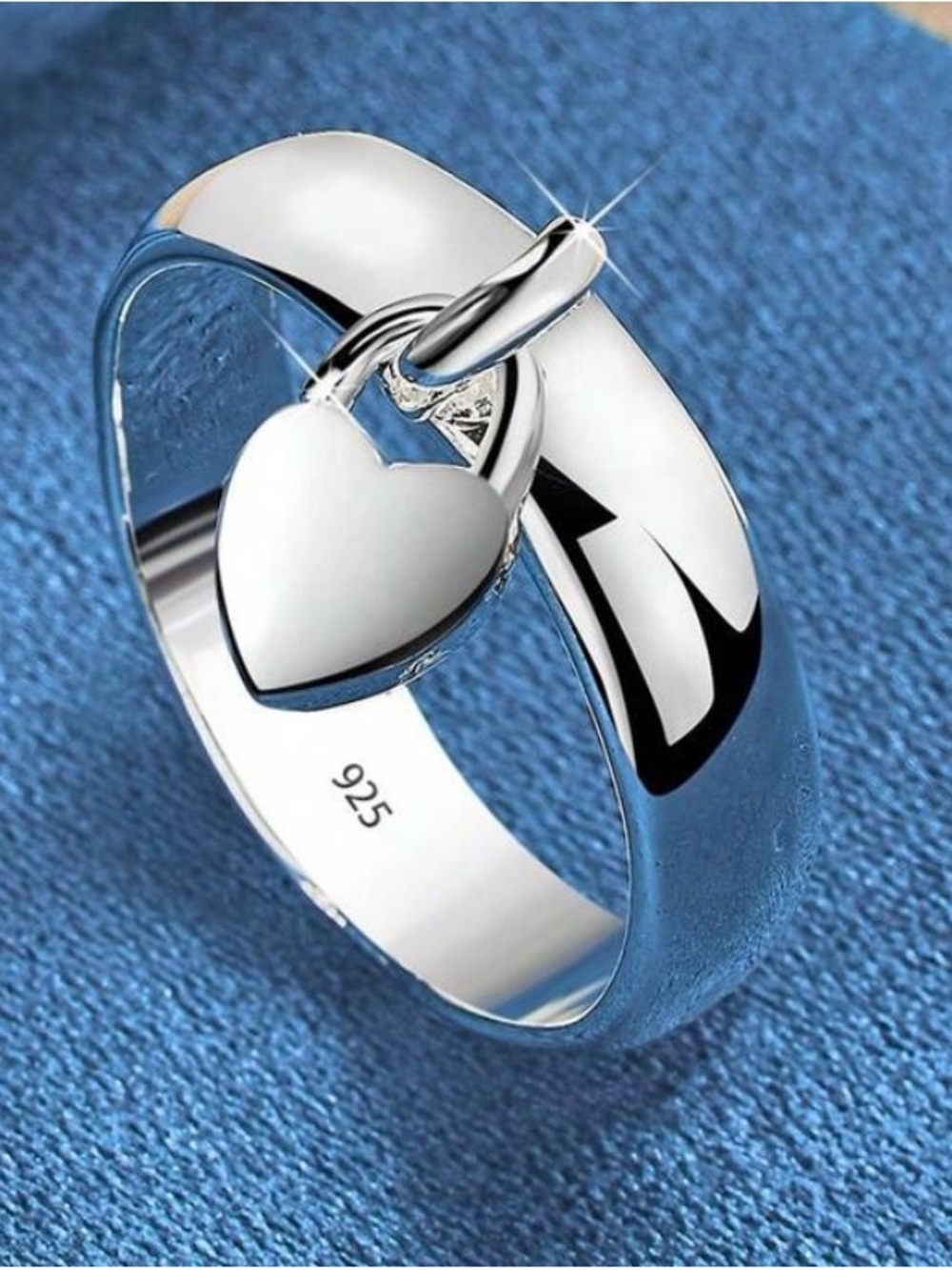 Sterling Silver Heart Padlock Ring - Silver